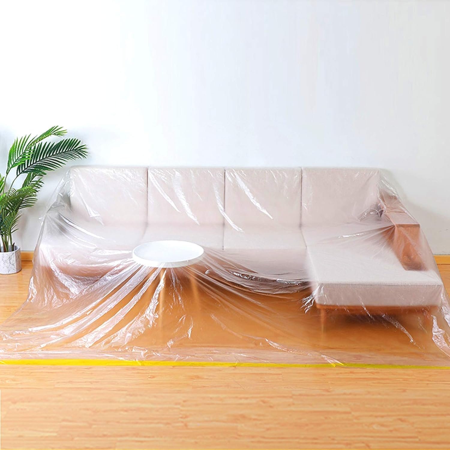 Self Adhesive Protective Plastic Film Roll 180 x 20 Meter - Transparent Waterproof Floor and Furniture Cover - Dust Resistant Carpet Protector for Home Renovation and Painting