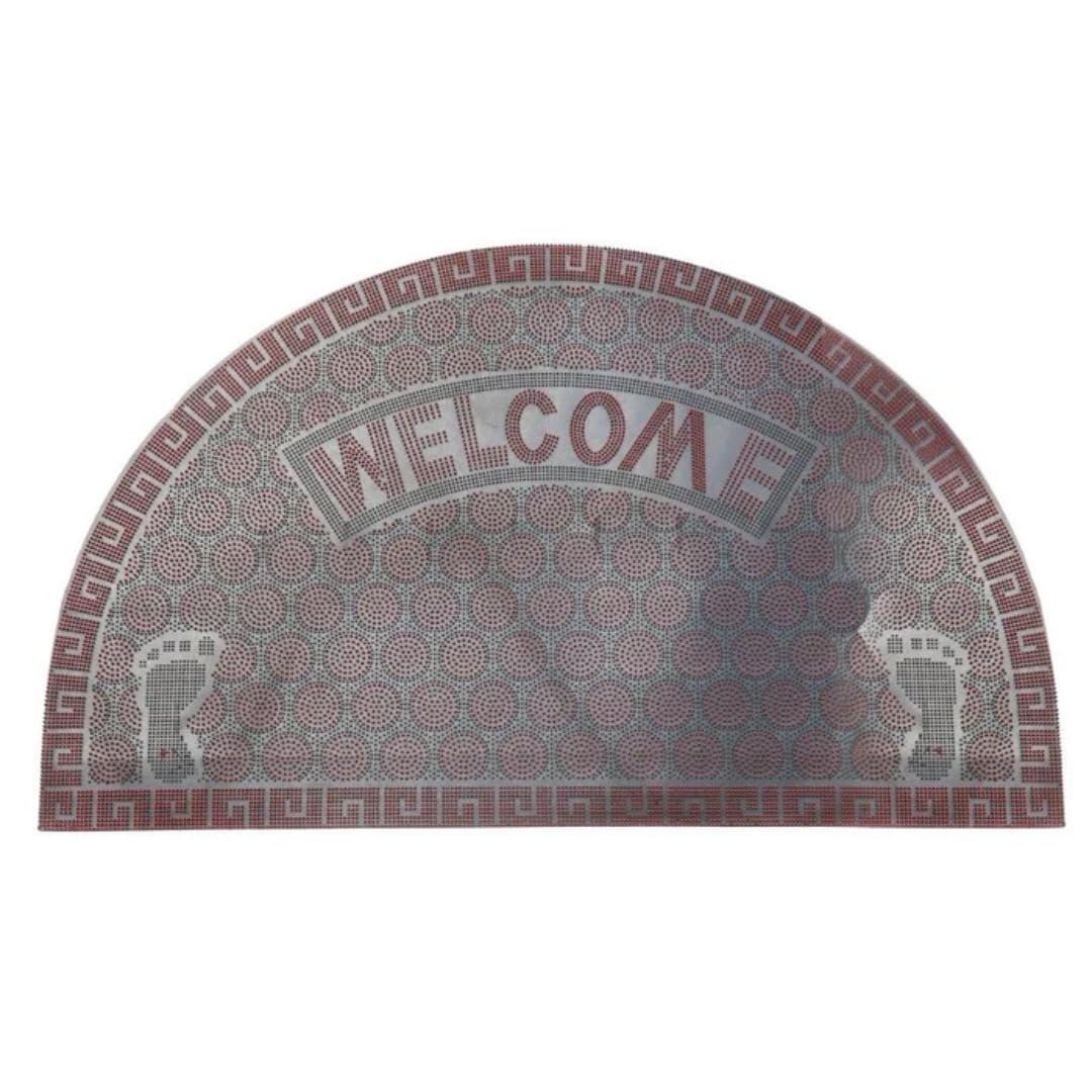 Half Round Welcome Door Mat Non Slip Rubber Entrance Floor Rug Durable Indoor Outdoor Dirt Trap Shoe Scraper Carpet For Home Patio Bathroom Entryway Decor (Red)