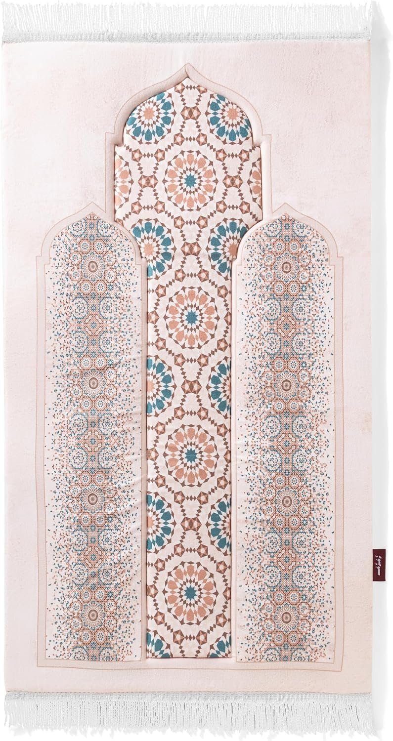 سجادة صلاة فاخرة ثلاثية الابعاد لتقويم العظام، 117 × 68 سم، راحة مبطنة سميكة للغاية 2 سم، تصميم منقوش فاخر، قطيفة فائقة النعومة، ظهر مضاد للانزلاق
