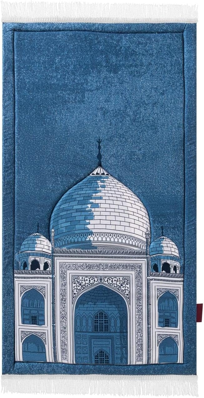 سجادة صلاة فاخرة ثلاثية الابعاد لتقويم العظام، 117 × 68 سم، سميكة للغاية 2 سم مبطنة بتصميم تاج محل محراب، مخمل شانيل ناعم، مضاد للانزلاق، ازرق رويال