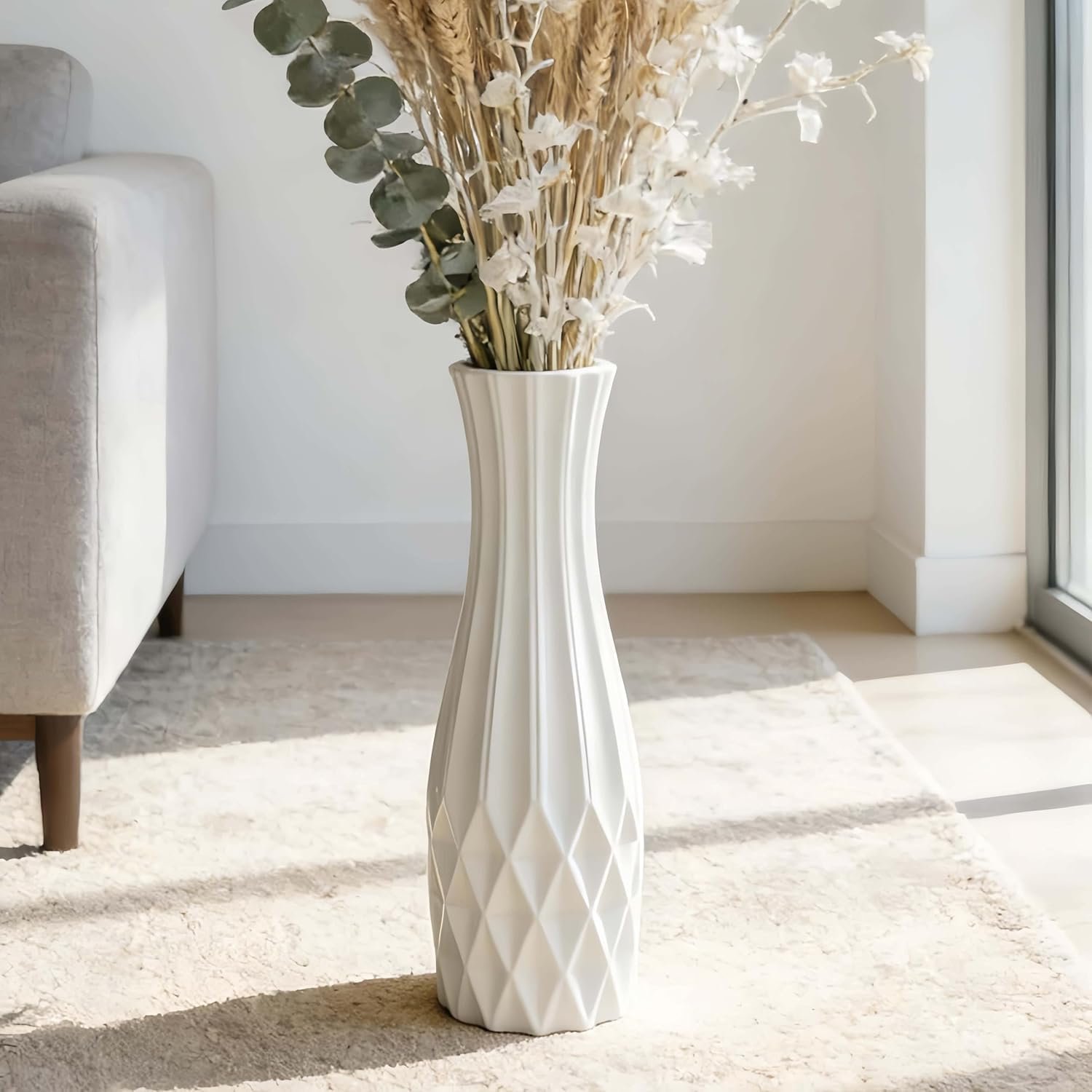 Large Plastic Decorative Vase 66cm Tall, Glossy Modern Floor Vase for Living Room Decor, Elegant Display Vase for Artificial Flowers, Home Entrance, Bedroom and Office Decoration