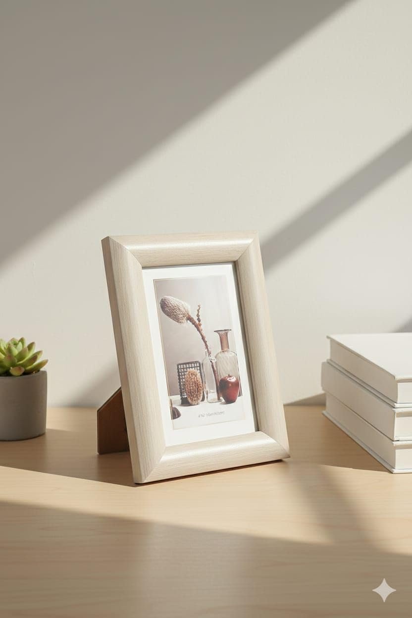 15x10cm Beige Wood Picture Frame with Table Back Stand for Home Office Decor