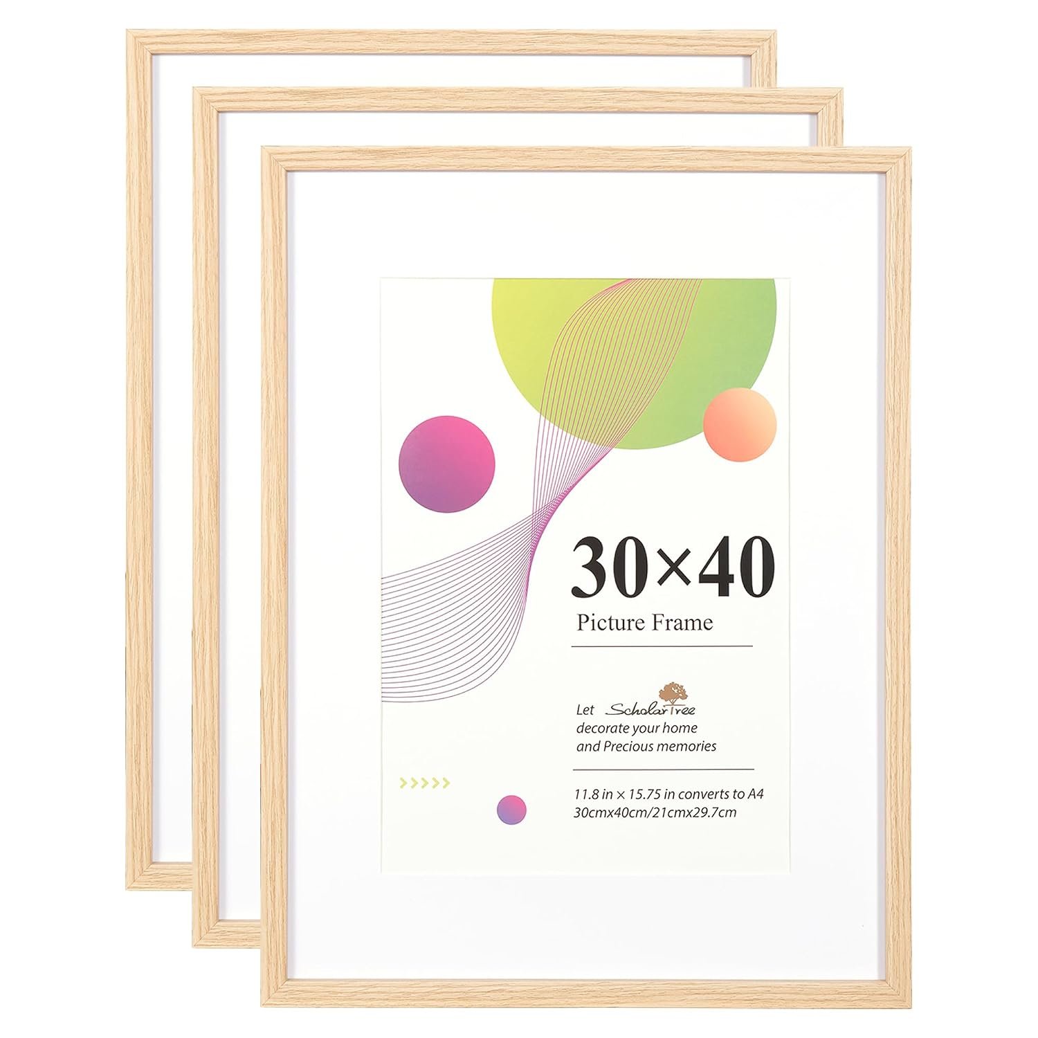 اطار صور 30 × 40 من سكولار تري، 3 عبوات من خشب البلوط، اطار صورة 12 × 16، اطارات صور خشبية مع حامل ايه 4، مع تعليق على الحائط - صورة 12