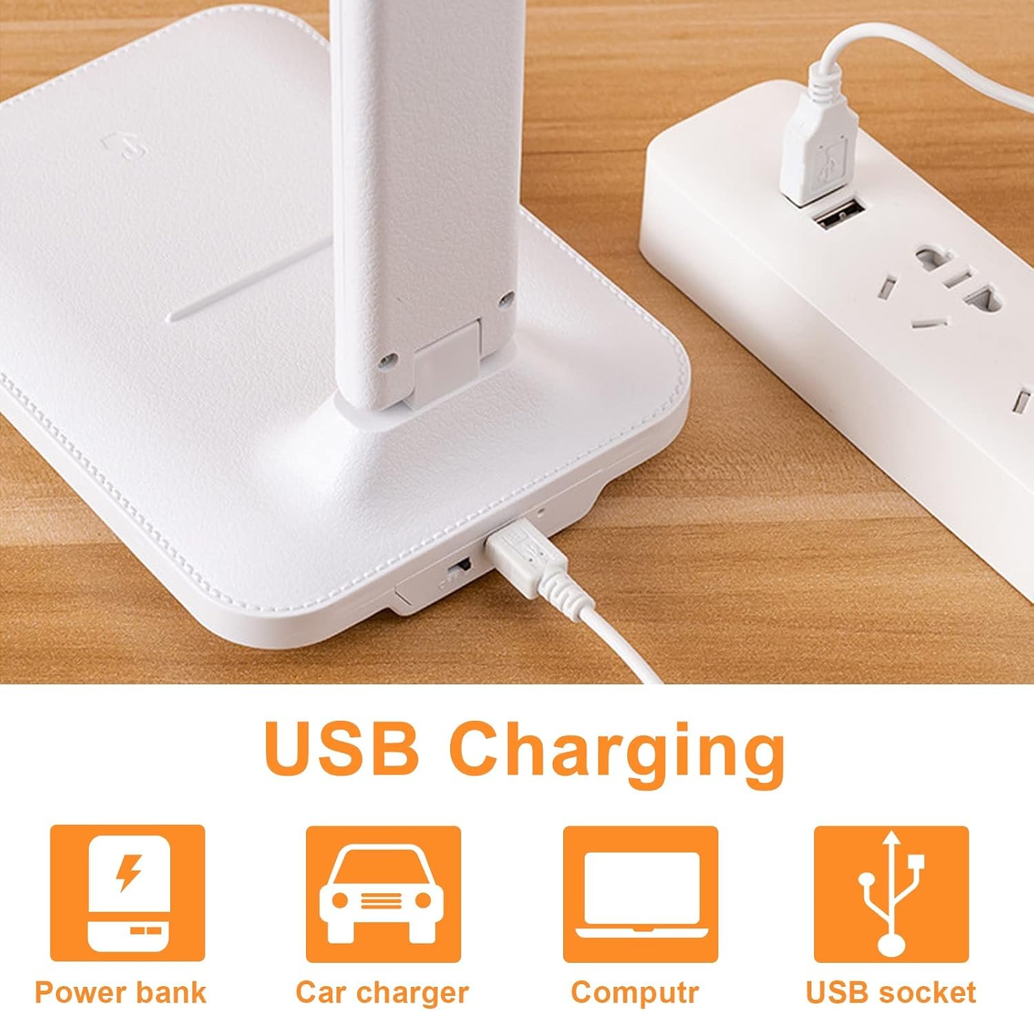أباجورة مكتب مصباح طاولة ليد 3 ألوان و5 مستويات سطوع حماية للعين قابلة للتعتيم مع منفذ USB تحكم باللمس قراءة للأطفال والمكتب والغرف من سبورجو أبيض - صورة 4