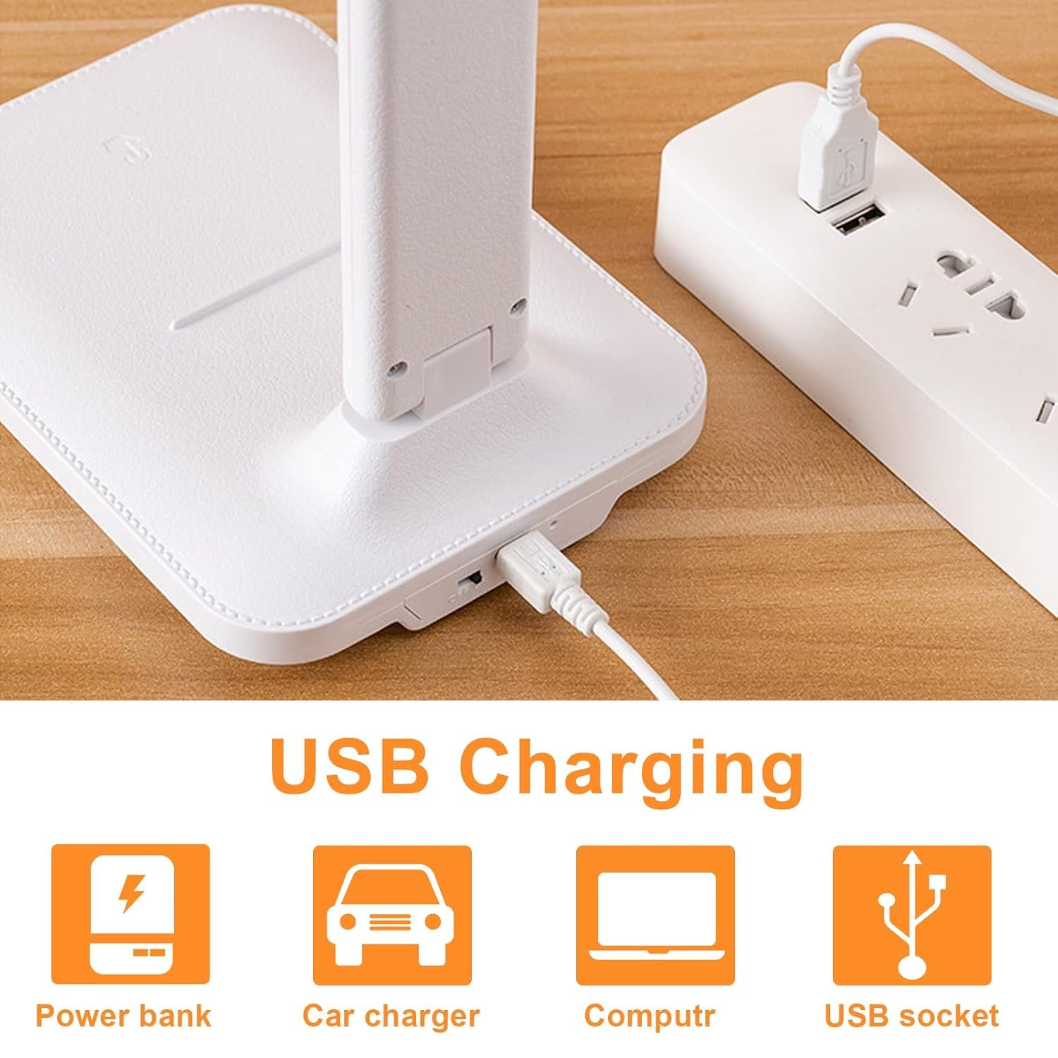 أباجورة مكتب مصباح طاولة ليد 3 ألوان و5 مستويات سطوع حماية للعين قابلة للتعتيم مع منفذ USB تحكم باللمس قراءة للأطفال والمكتب والغرف من سبورجو أبيض - صورة 8
