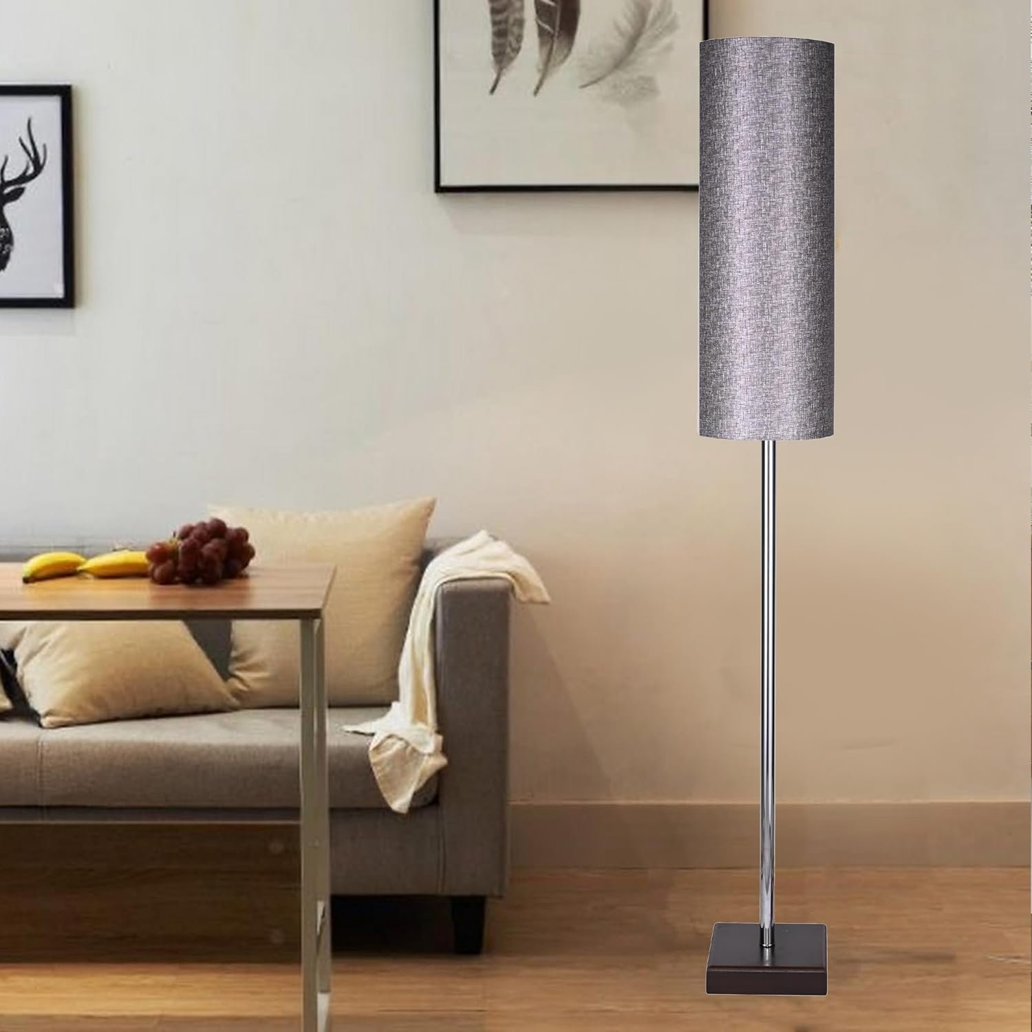 مصباح أرضي RL-FL-M-016 بقاعدة معدنية بتصميم عصري وأنيق مناسب لغرفة المعيشة وغرفة النوم من الروضة للإضاءة، لون فضي