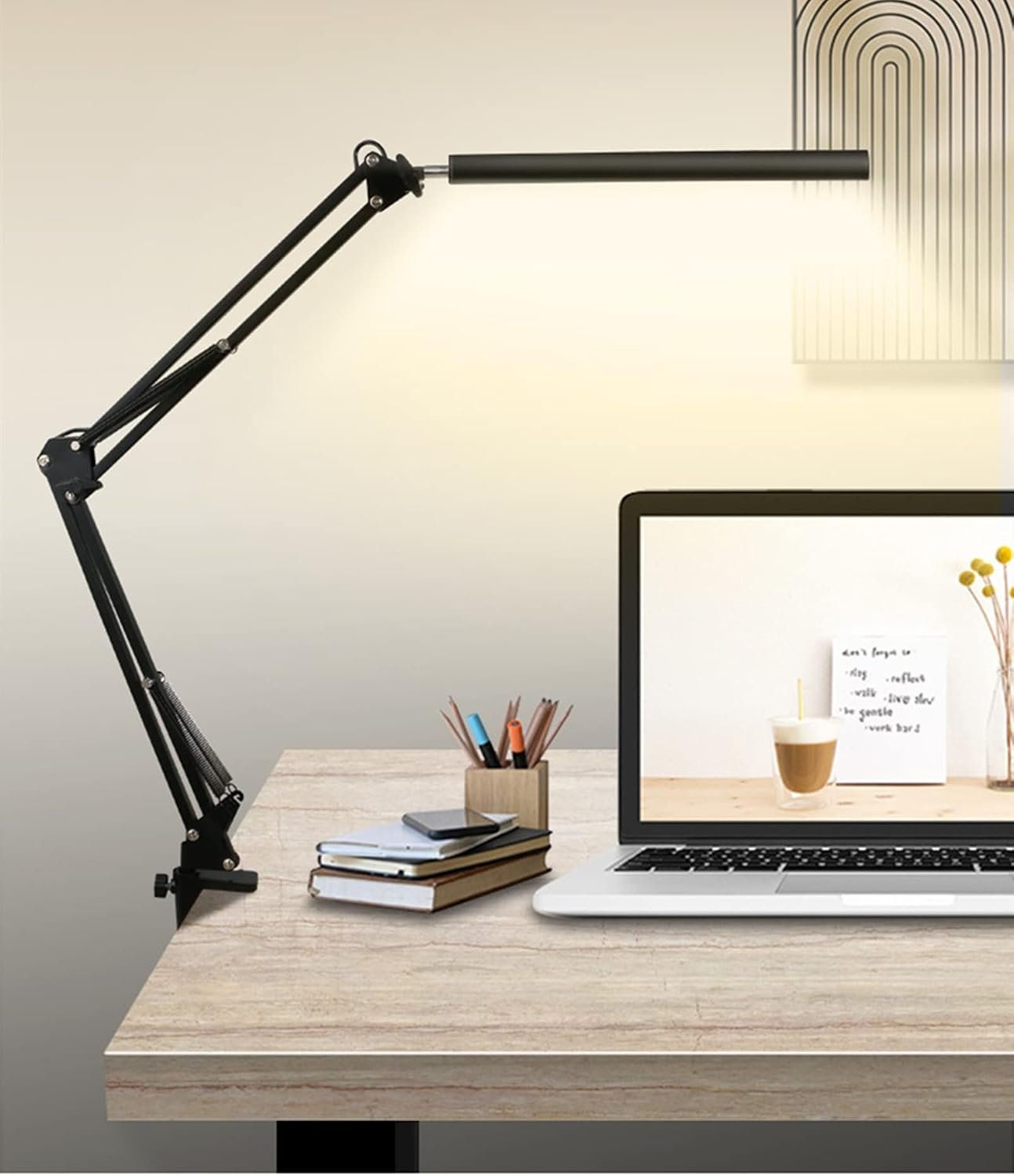 اباجورة LED مع منفذ USB، اباجورة بقدرة 5 وات للعناية بالعين، مصباح ترابيزة قابل للتعتيم مع 3 اوضاع الوان، مصابيح مكتب للقراءة مناسبة للمنزل والمكتب والدراسة بزاوية دوران 360...