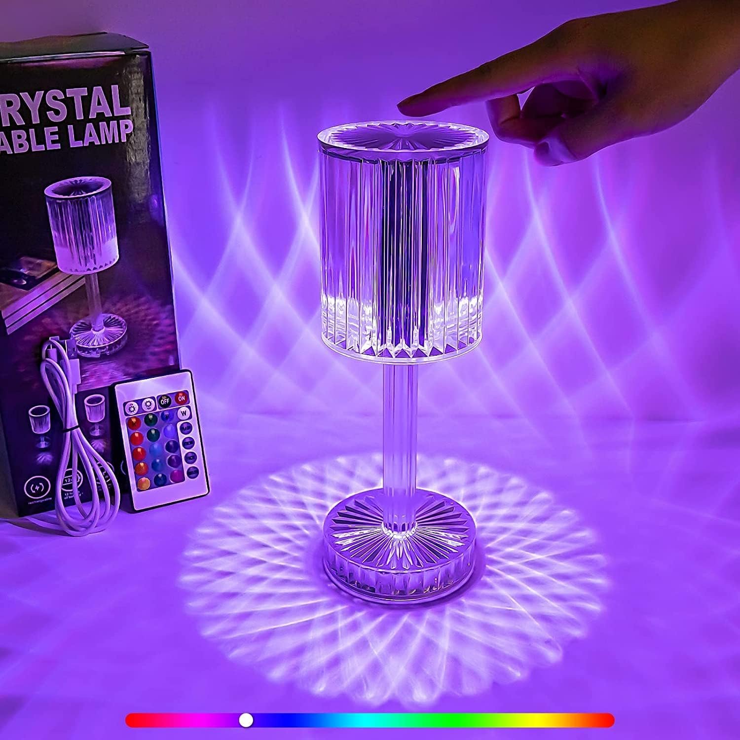 أباجورة غاتسبي بتصميم كريستالي ماسي تعمل باللمس ومزودة بـ16 لون متغير RGB، أباجورة من الاكريليك مع جهاز ريموت كنترول، مناسبة للوضع بجانب السرير وغرفة المعيشة وغرفة النوم وديكور...
