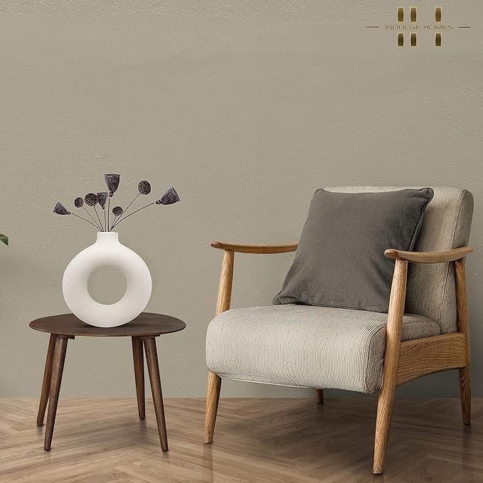 فازة منحوتة ومصنوعة يدويًا بتصميم دائري على شكل دونات، فازة عشب البامباس المجفف والزهور المجففة، فازة صغيرة بنمط بوهيمي لديكور غرفة المعيشة وغرفة النوم والمنزل العصري (أبيض) - صورة 8