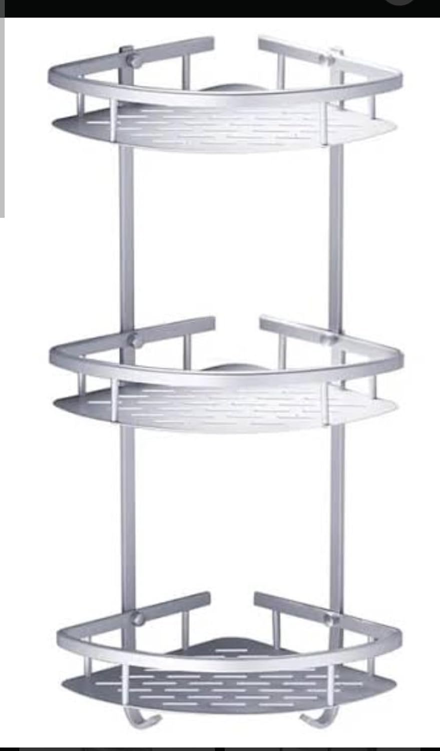 رف حمام معدني ثلاثي الطبقات، رف زاوية من الألومنيوم للحائط، فضي، تصميم مثلث للحمام، تخزين مستلزمات الاستحمام - صورة 3