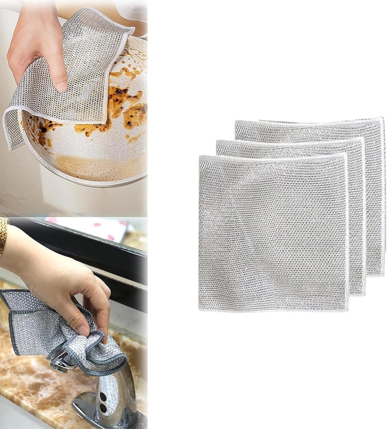 سلك وسادة تنظيف بالزيتون الاسود - فرشاة تنظيف من الستانلس ستيل غير قابلة للخدش، اسفنجة غسيل الاطباق متعددة الوظائف، مستلزمات تنظيف سهلة الاستخدام للمطبخ والأحواض والأواني...
