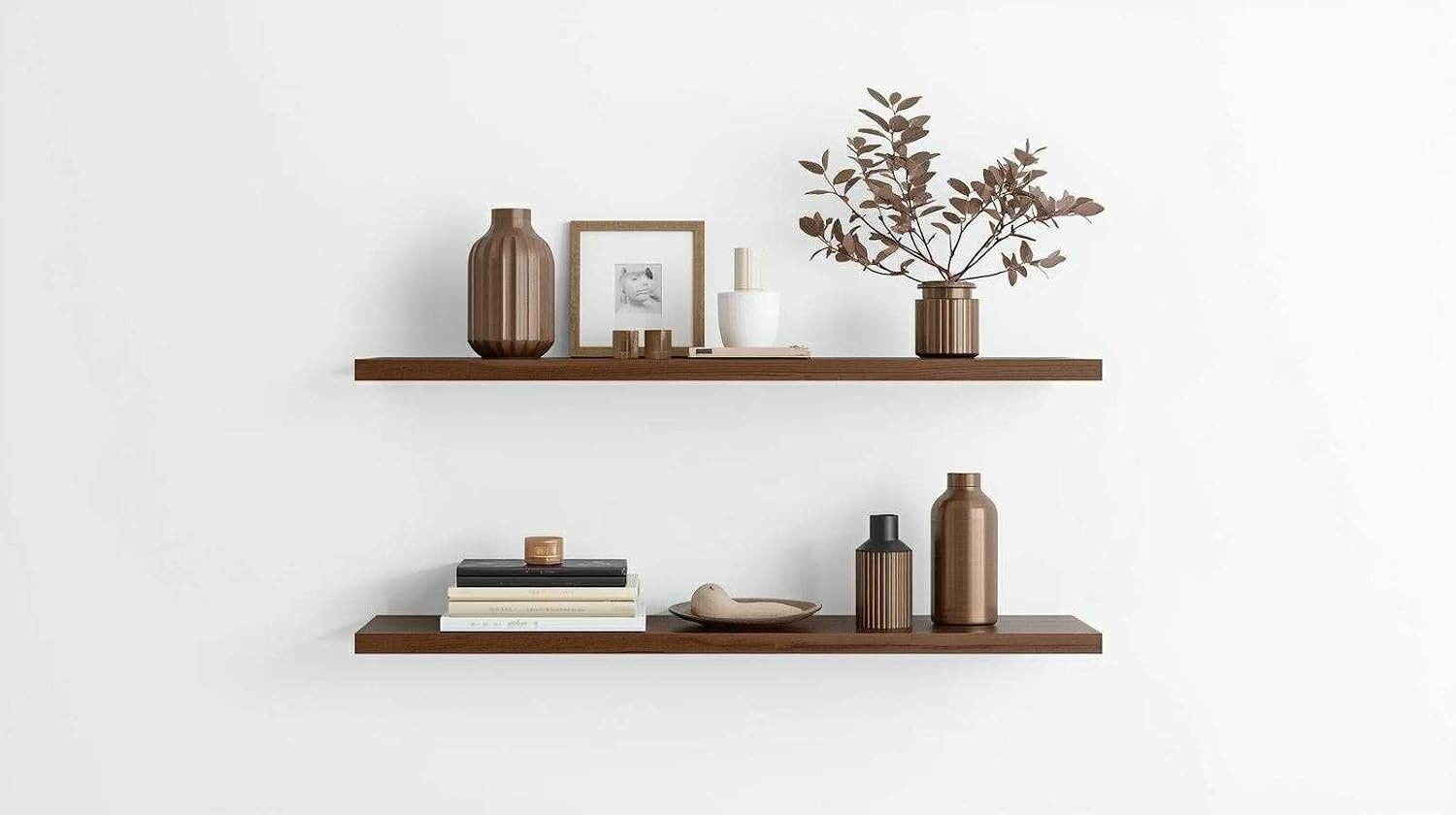 رفوف حائط خشبية MDF، تصميم عصري، مقاومة للماء والخدوش، 50×15 سم، قطعتين ، مع مستلزمات التثبيت، للمطبخ وغرف النوم والمكتب (بني)