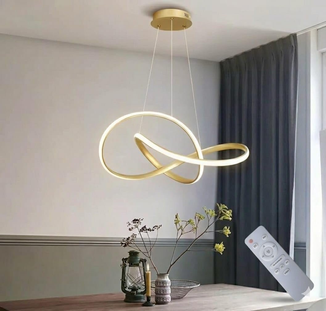 ثريا LED معلقة بتصميم حلزوني عصري، لون ذهبي، مع جهاز تحكم عن بعد، إضاءة سقفية للغرفة والمطبخ