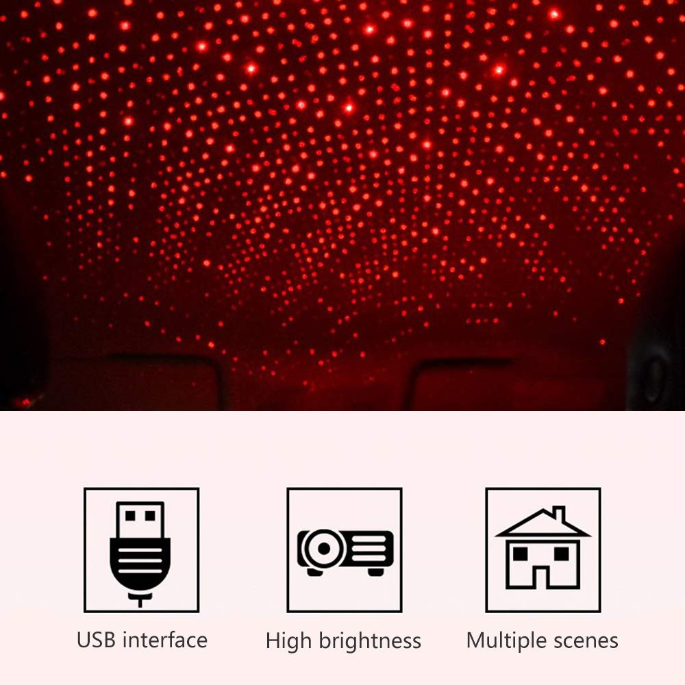 مصابيح اضاءة ليد بأوضاع متعددة قابلة للتعديل بنمط نجوم ومنفذ USB لديكور السيارة والمنزل والحفلات (أحمر) - صورة 2