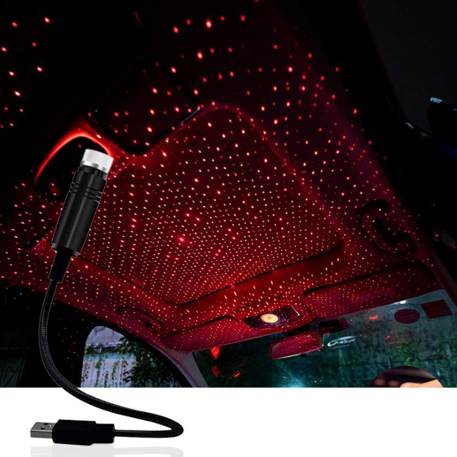 مصابيح اضاءة ليد بأوضاع متعددة قابلة للتعديل بنمط نجوم ومنفذ USB لديكور السيارة والمنزل والحفلات (أحمر) - صورة 6
