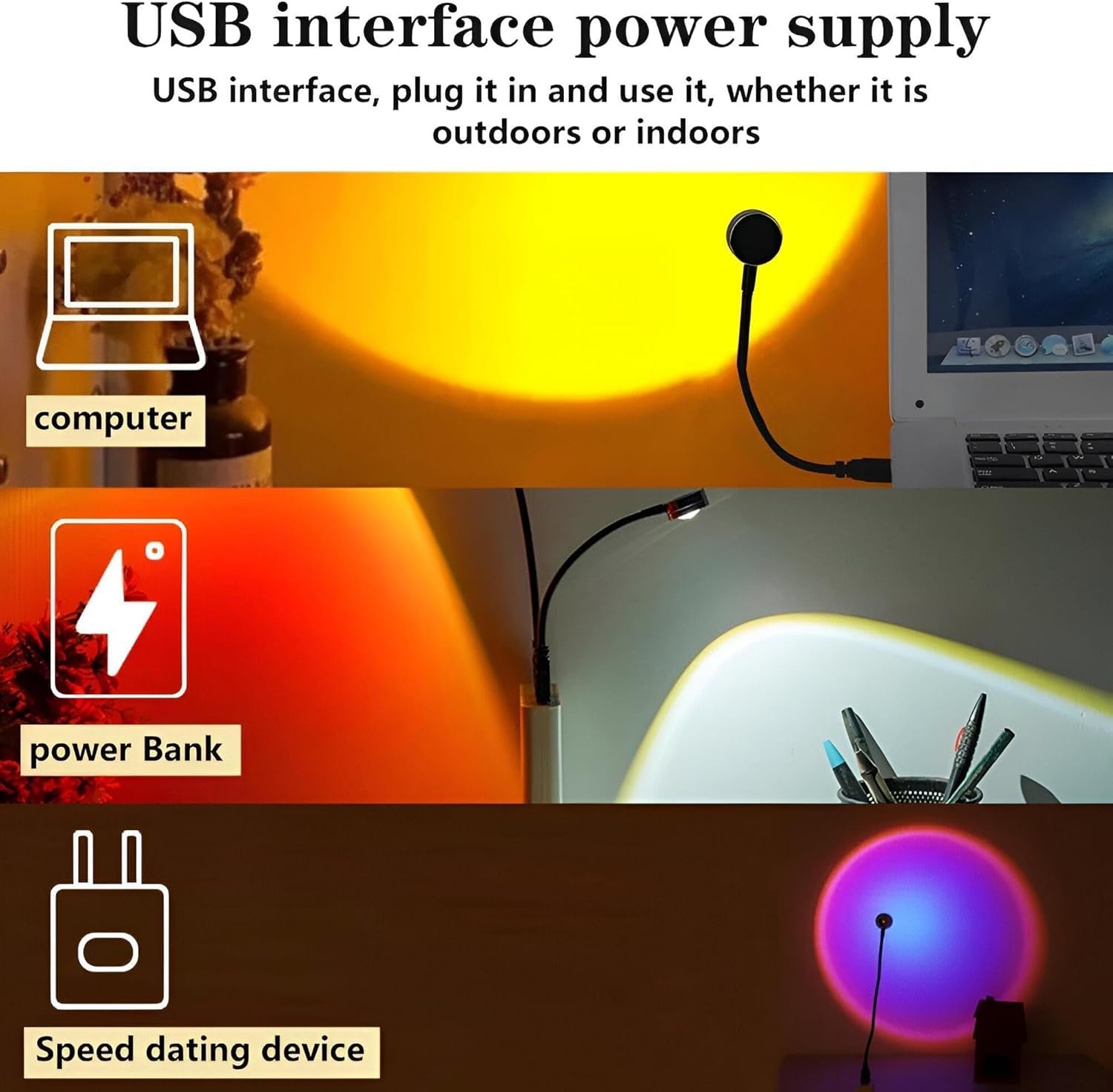 مصباح الغروب الذكي Mini USB - إضاءة الاحترافية - وناسة ديكور مودرن برقبة مرنة 360 درجة - ابجورة ألوان الغروب وقوس قزح - إضاءة ليلية للتصوير والديكور - صورة 8
