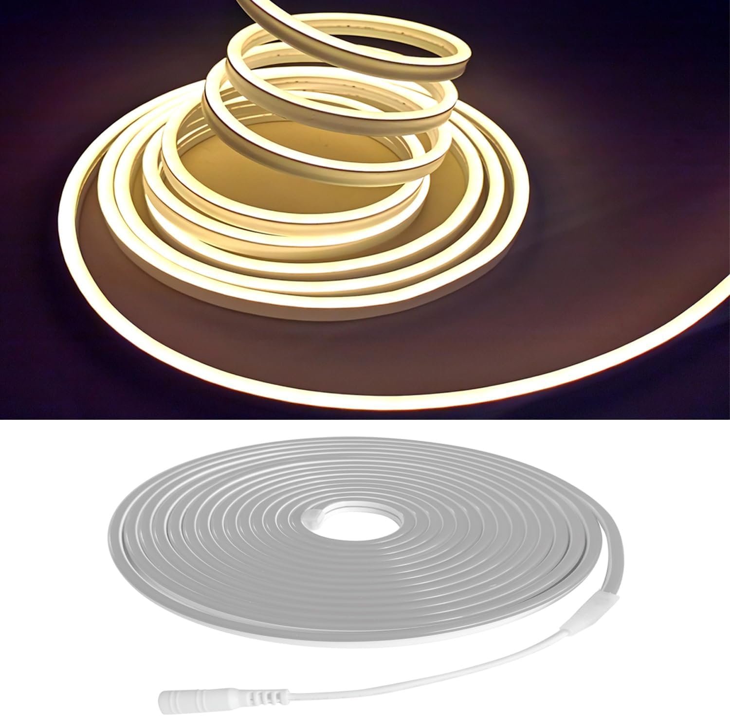 شرائط إضاءة LED نيون لأغراض الديكور، 12 فولت تيار مستمر، حبل مقاوم للماء لديكور المنزل الداخلي والخارجي من دوبيستو، 5 متر، بلون أبيض، بدون محول طاقة ، 600 SMD2835 عدد 1، 10