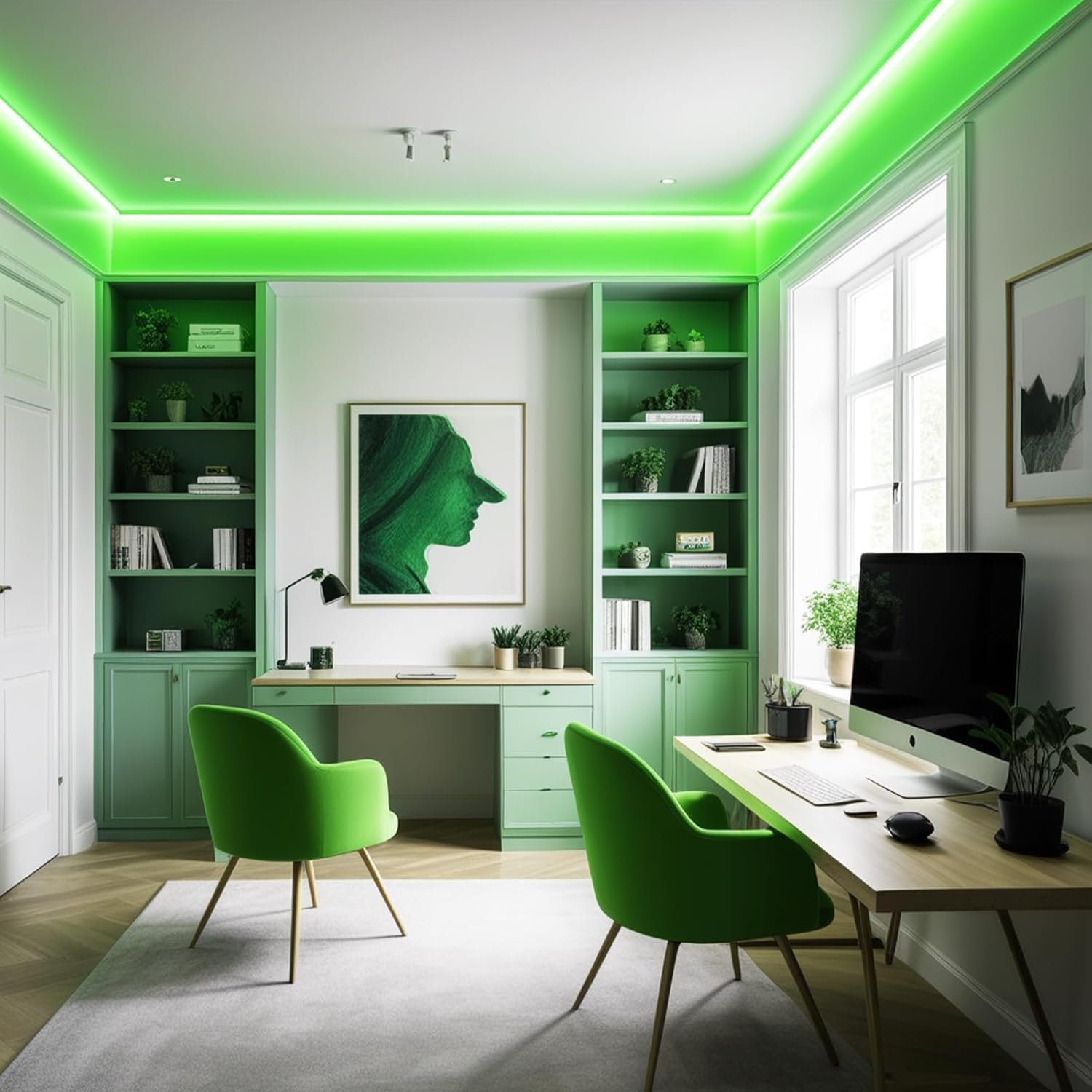 شريط إضاءة ليد نيون طراز SMD2835 بطول 5 م، حبل نور بجهد 12 فولت تيار مستمر و600 لمبة ليد، شريط إضاءة مرن مقاوم للماء للديكور المنزلي الداخلي والخارجي مع محول طاقة بجهد 12 فولت،... - صورة 3
