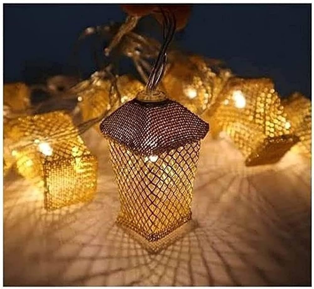 سلسلة إضاءة لرمضان من النحاس بطول 2 متر، 10 أضواء ليد لتزيين المنزل ومستلزمات الحفلات الخارجية، وردي