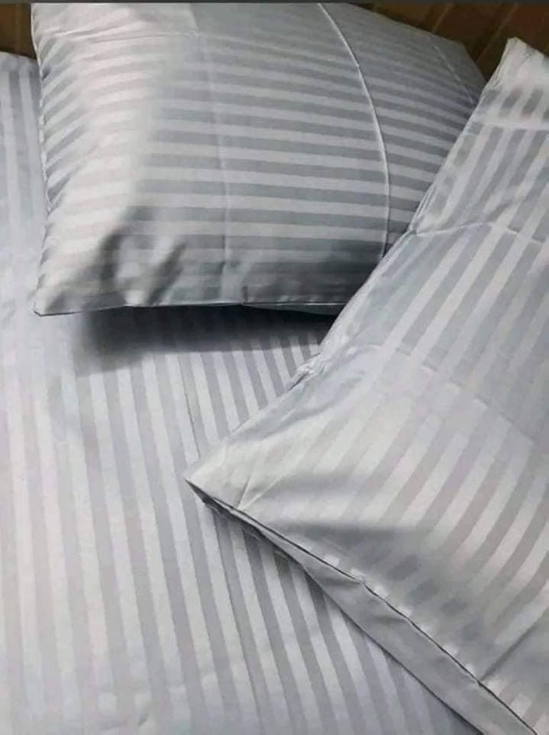 طقم ملايات قطن ساتان مخطط باستك (3 قطع، 120×200×30 سم، رمادي)