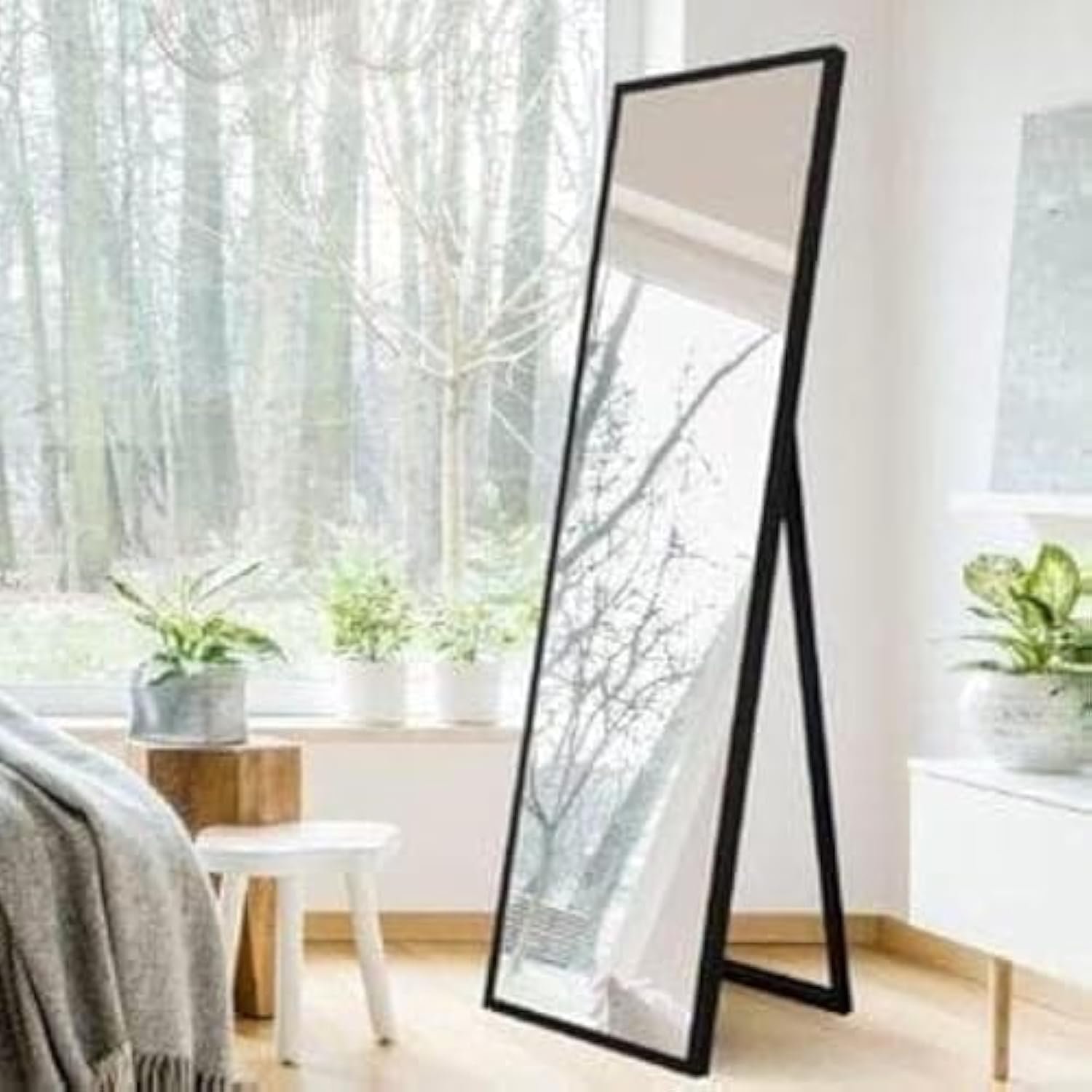 مراة سوداء مستطيلة الشكل بتصميم حديث من ليون هوم، تثبت على الأرض وقابلة للطي - مقاس 50 سم × 1.70 متر - صورة 2