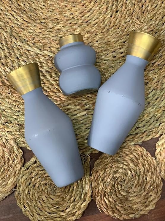 طقم مزهريات زجاجية مزخرفة من 3 قطع بلمسة نهائية ذهبية - مزهريات ديكور عصرية للطاولات وغرفة المعيشة - تركواز وبنفسجي (بنفسجي داكن) - صورة 2