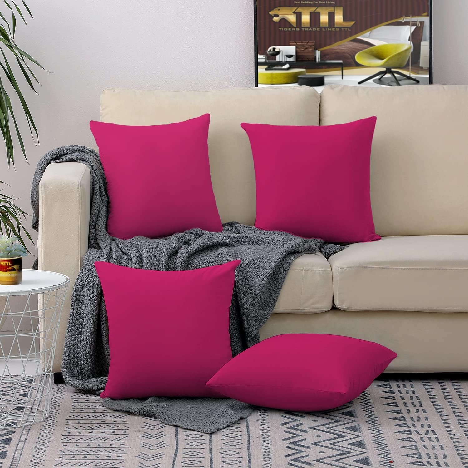 طقم غطاء للوسادة مكون من 4 قطع بلون واحد (بدون الحشوة الداخلية) من تايجرز - مقاس 45 × 45 سم - لون رمادي - صورة 2