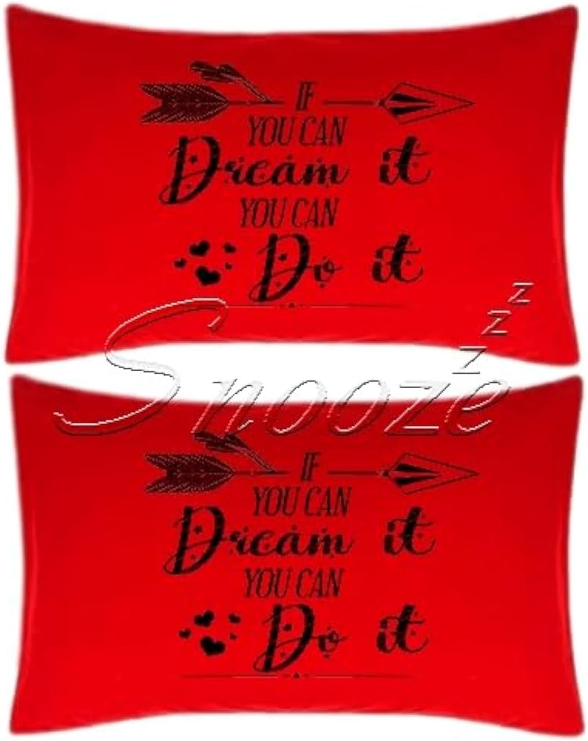 طقم أكياس مخدات من سنوز، مقاس 45 × 65 سم، (تصميم مطبوع بعبارة Dream ) لون أحمر، قطعتين