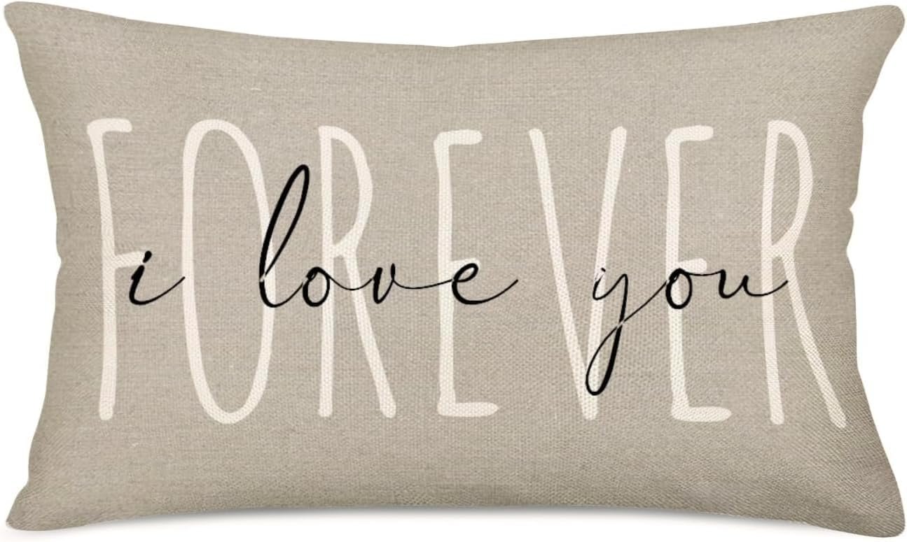 كيس مخدة قطني مزخرف بعبارة «Forever I Love You» مناسبة لعيد الحب والاقتباسات الدافئة، أكياس مخدات عائلية جميلة لديكور المنزل من القطن والكتان للزوجين والعشاق مقاس 30 × 51 سم