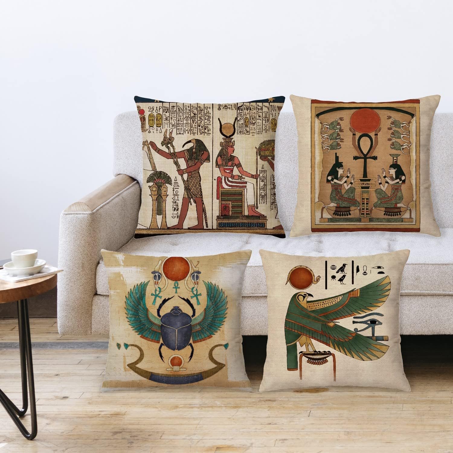 أكياس مخدات بتصميم فرعون مصري قديم مقاس 45 × 45 سم، مجموعة مكونة من 4 قطع مناسبة لغرفة النوم وغرفة المعيشة والمكتب والفناء والحديقة، ديكورات موسمية متعددة الألوان من اوديناز - صورة 2