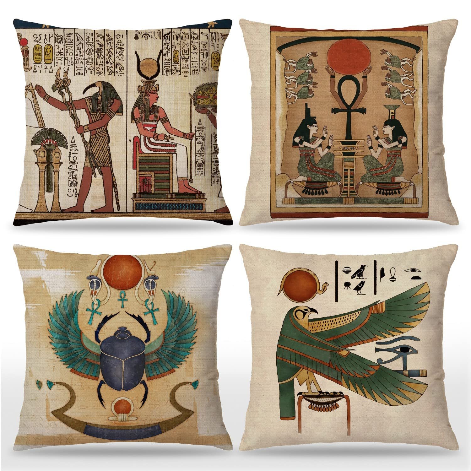 أكياس مخدات بتصميم فرعون مصري قديم مقاس 45 × 45 سم، مجموعة مكونة من 4 قطع مناسبة لغرفة النوم وغرفة المعيشة والمكتب والفناء والحديقة، ديكورات موسمية متعددة الألوان من اوديناز - صورة 5