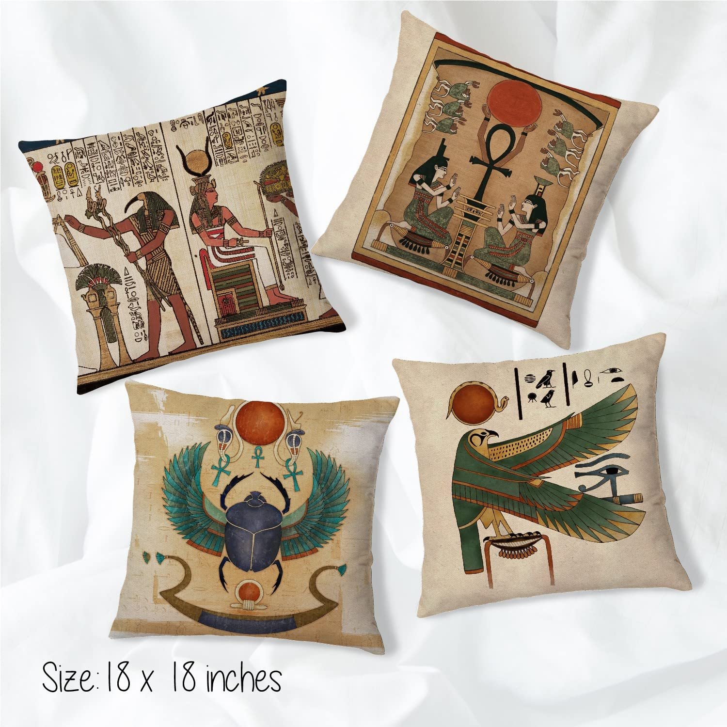 أكياس مخدات بتصميم فرعون مصري قديم مقاس 45 × 45 سم، مجموعة مكونة من 4 قطع مناسبة لغرفة النوم وغرفة المعيشة والمكتب والفناء والحديقة، ديكورات موسمية متعددة الألوان من اوديناز - صورة 7
