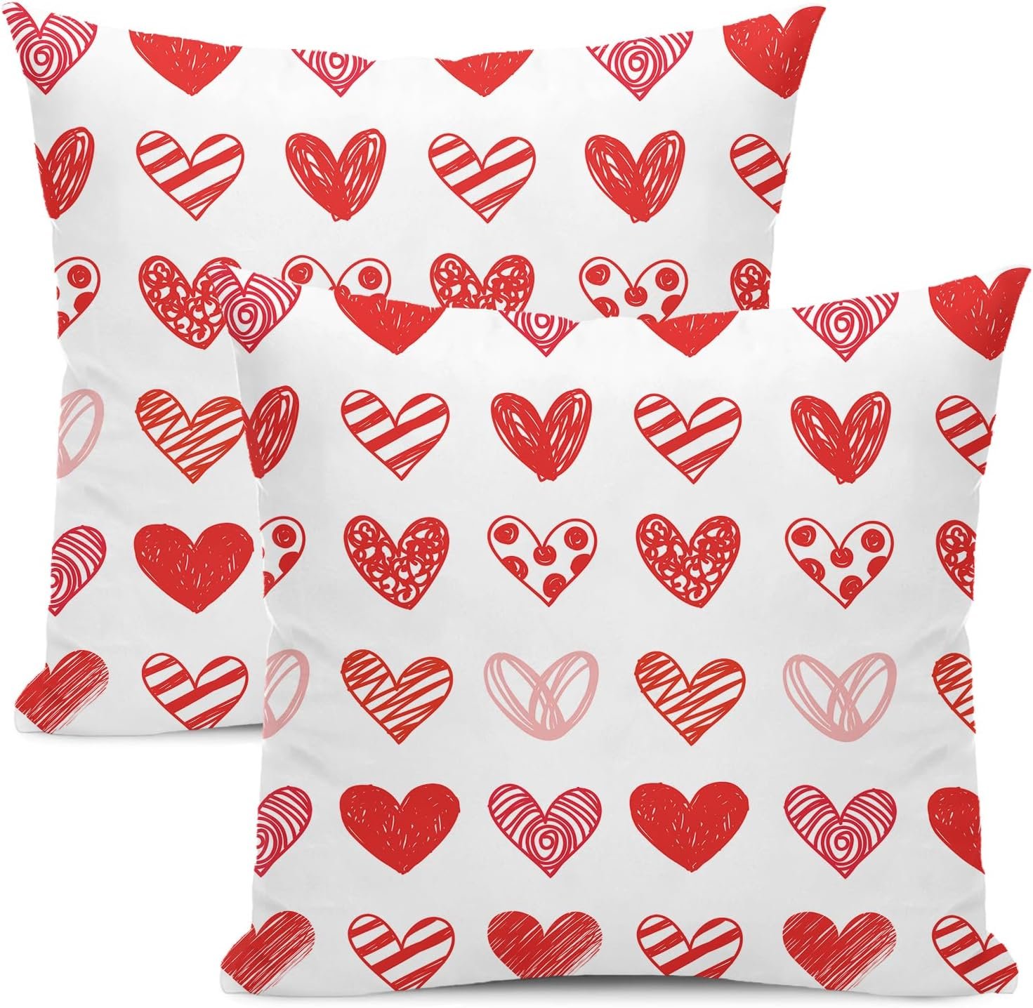 طقم أكياس مخدات بنمط عيد الحب مقاس 45 × 45 سم مكون من قطعتين، أغطية وسادات لعيد الحب وعيد الأم مزينة بطبعة قلوب حمراء من جولياندا