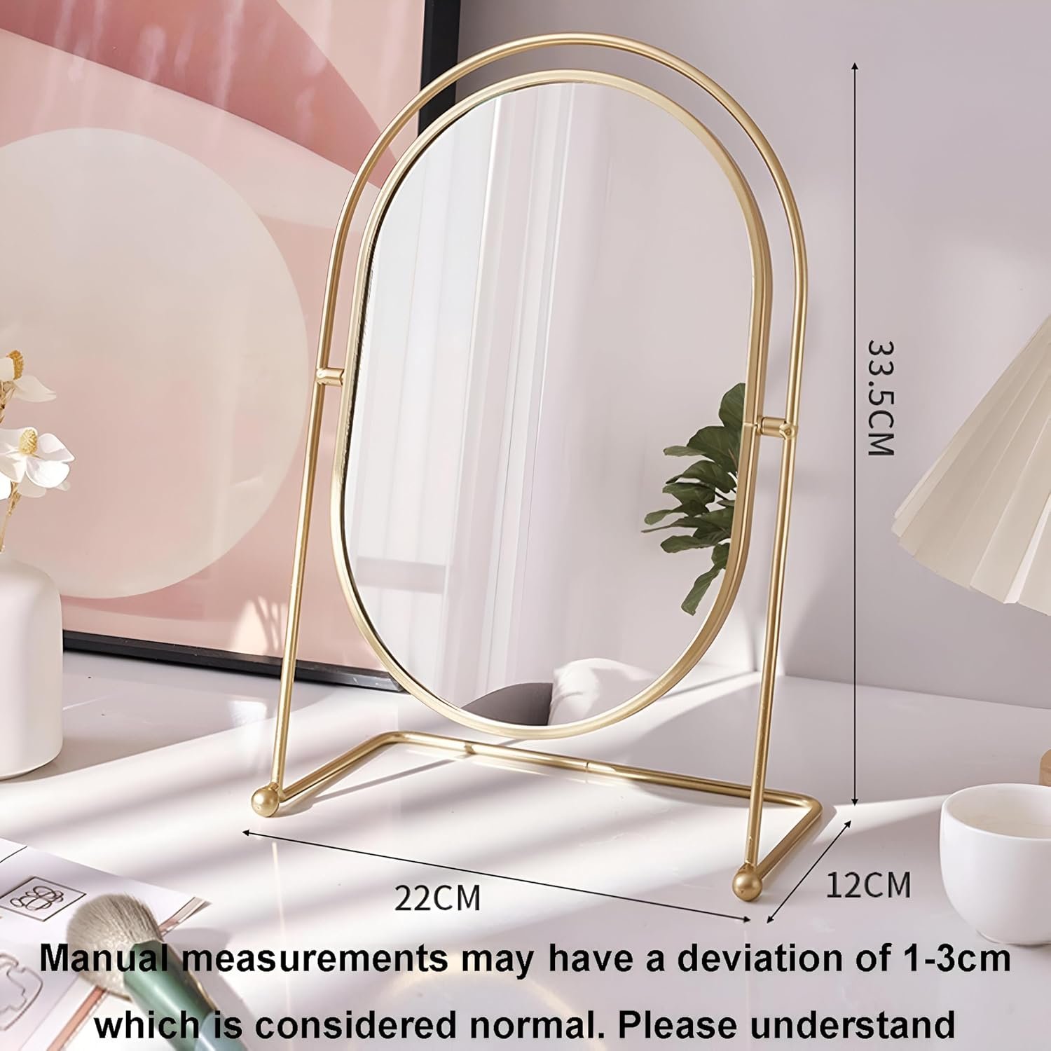 مراية - مراية مكياج صغيرة بزاوية 360 درجة لديكور المكتب وغرفة النوم، تصميم معدني خفيف الوزن بشكل بيضاوي، مثالية للتصفيف والعناية الشخصية من اليجانت
