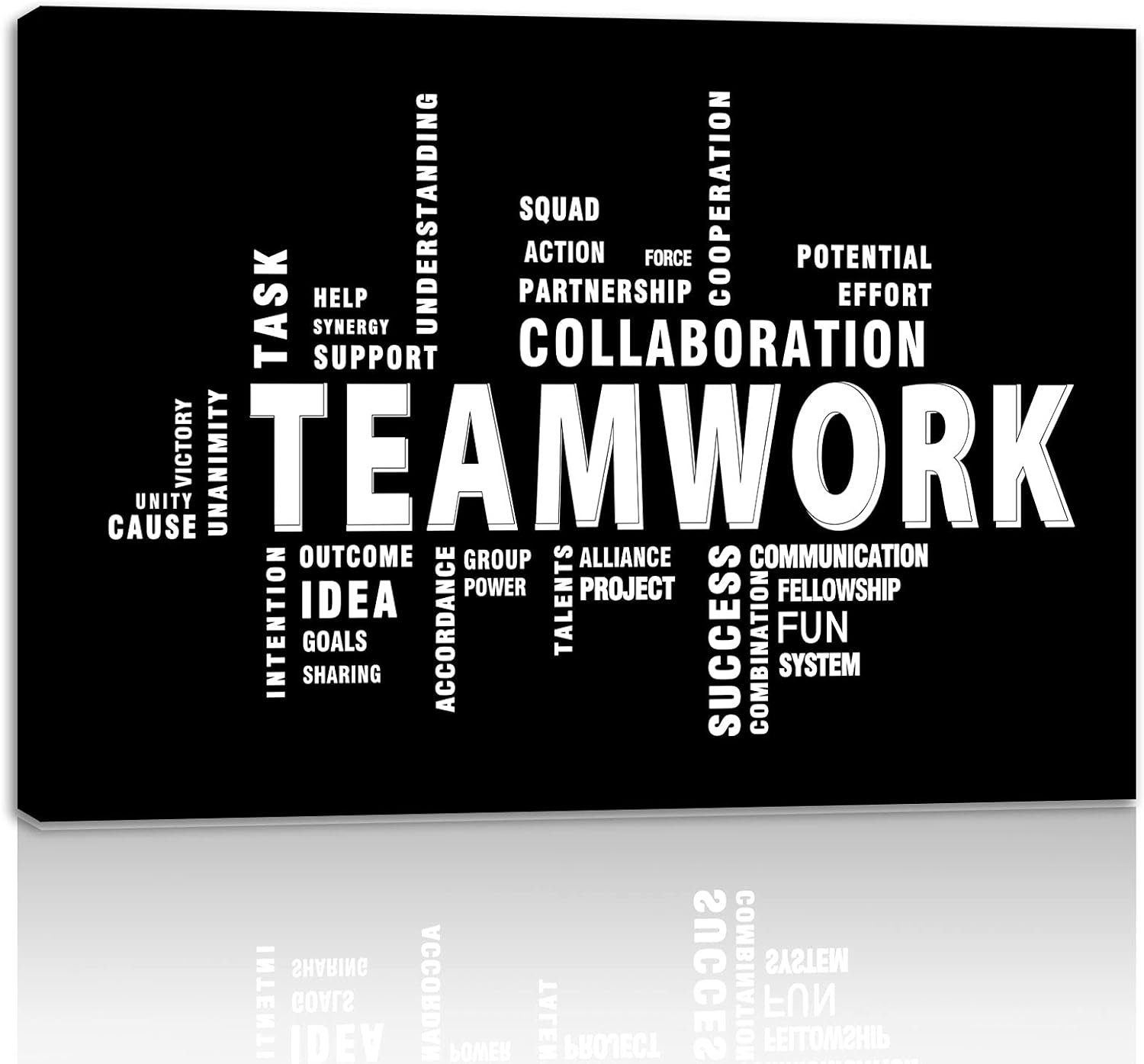 لوحة فنية جدارية قماشية بتصميم «Teamwork» من امارت صن - اقتباسات تحفيزية كبيرة بإطار كبير لديكور المنزل الحديث - ملصقات ملهمة ديكور للمكتب مؤطرة جاهزة للتعليق
