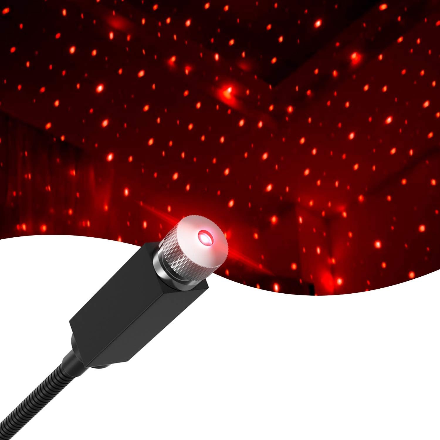 جهاز عرض نجوم بورتال، إضاءة ليلية رومانسية قابلة للتعديل بتأثير جالاكسي، أضواء USB مرنة للديكور الداخلي للسيارة، مصباح ليلي محمول لديكور السقف وغرفة النوم والحفلات وغيرها (أحمر)