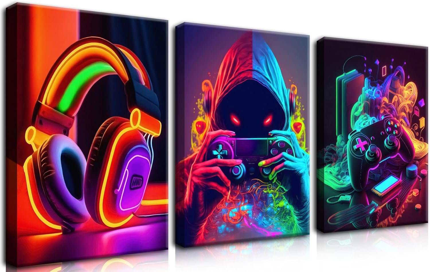 3pcs Framed Gaming Room Decor Wall Art Video Gaming Theme Decor Gaming Room Wall Art Gaming Canvas Posters For Teen Boys Room 12x16in