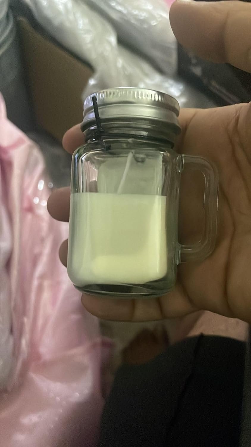 شمعة معطرة من شمع الصويا على شكل برطمان ماسون شفاف، هدية مثالية للنساء وديكور المنزل واعياد الميلاد والديوالي والمهرجانات والمناسبات او اي مناسبة (وردي) - صورة 4