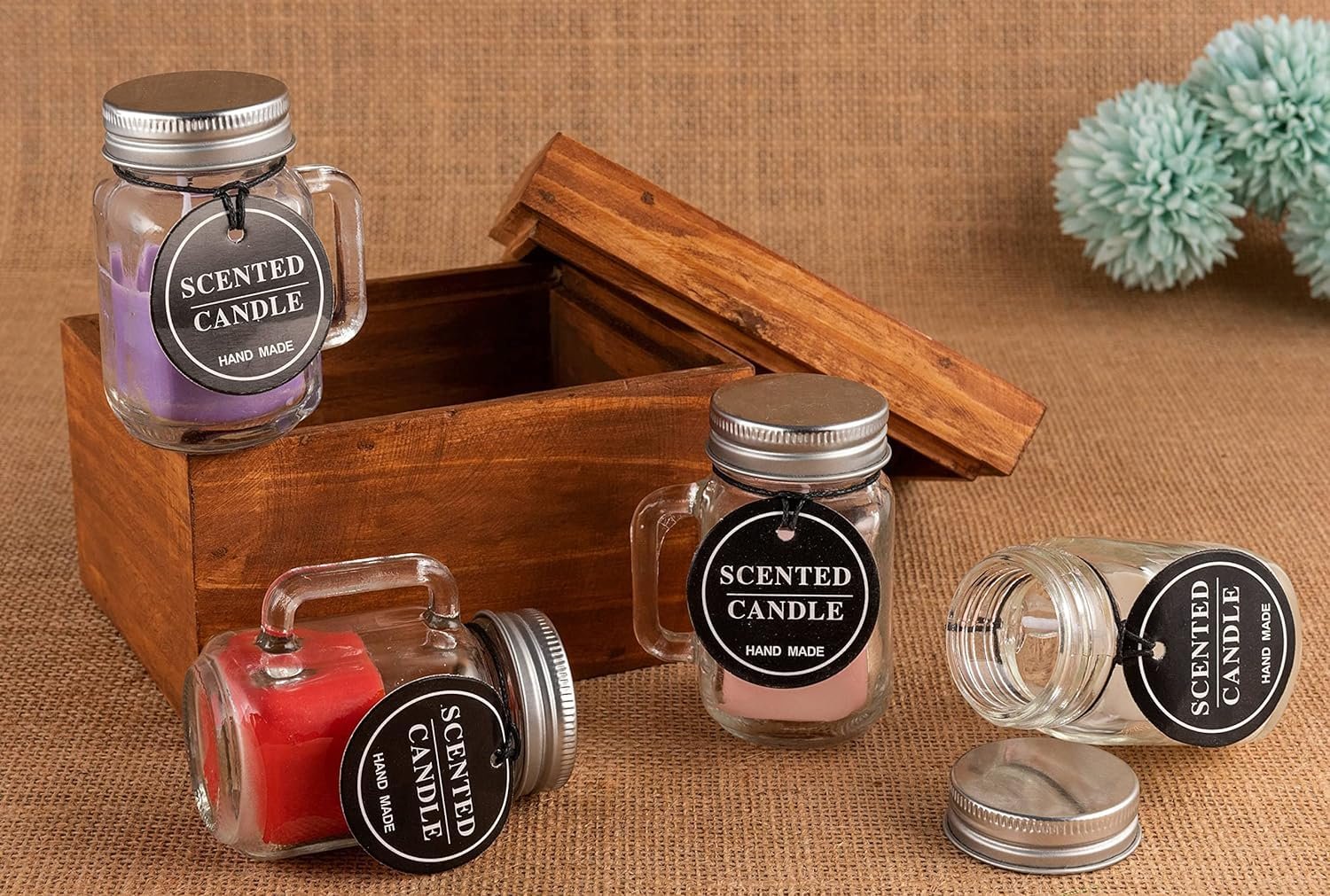 شمعة معطرة من شمع الصويا على شكل برطمان ماسون شفاف، هدية مثالية للنساء وديكور المنزل واعياد الميلاد والديوالي والمهرجانات والمناسبات او اي مناسبة (وردي) - صورة 9