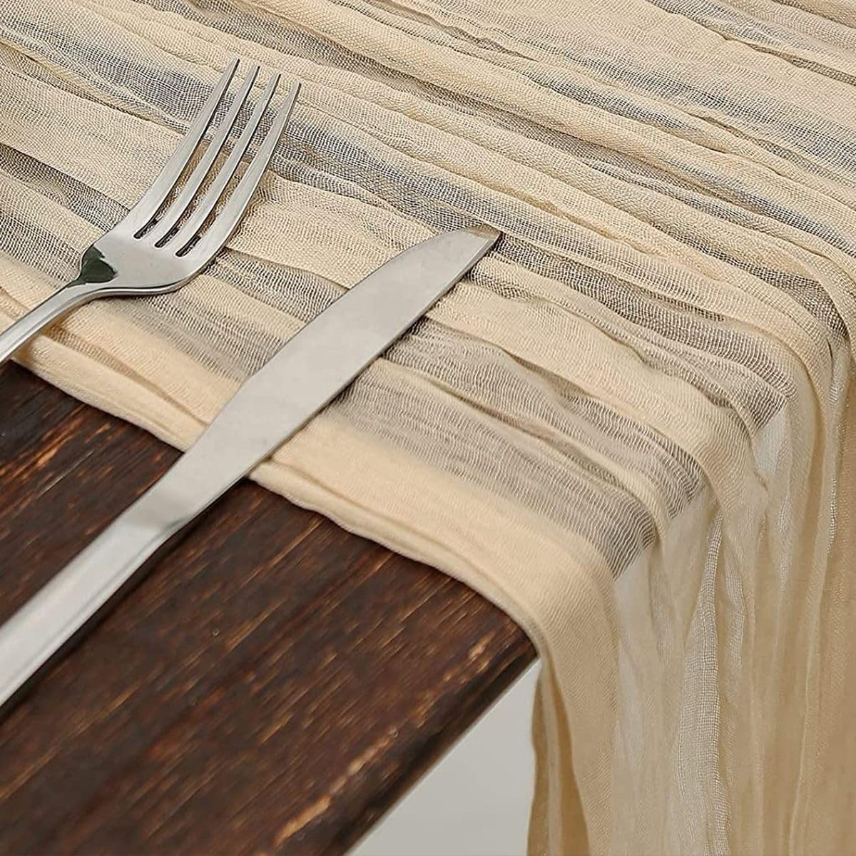 مفرش طاولة بوليستر بوهيمي 90سم × 1.80 م، غطاء طاولة قماش سادة للعطلات والمكتب والمنزل وطاولة الطعام وزينة الغرفة وزينة الزفاف، 1 قطعة، ذهبي فاتح - صورة 4