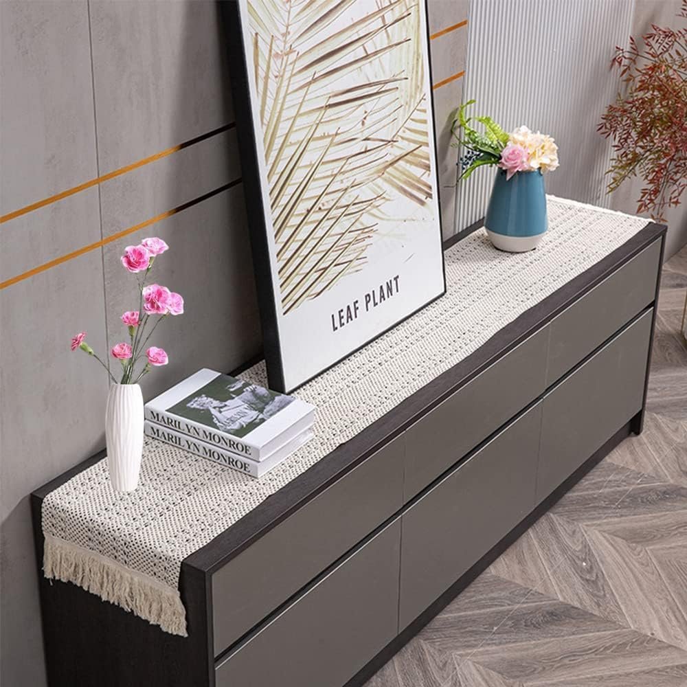 رانر سفرة مكرمية لتنسيق ترابيزة السفرة وترابيزة الشاشة والتسريحة مقاس 130 في 45 سم ديكور منزلي عملي يضيف لمسة أناقة وهدوء للمكان - صورة 6