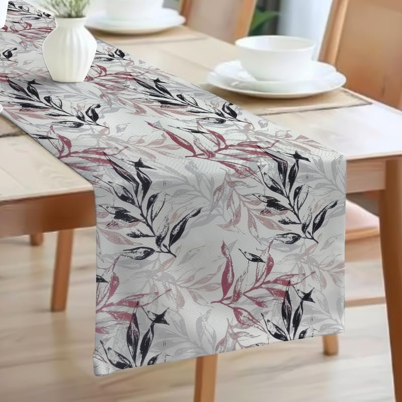 مفرش طاولة قطيفة مستطيل مقاس 45 سم × 1.3 م بتصميم أوراق عصرية، بتصميم ناعم ومتين للطاولة في غرفة الطعام أو المعيشة أو المطبخ من انتكس هوم، لون مرجاني في أسود، قطعة واحدة - صورة 4