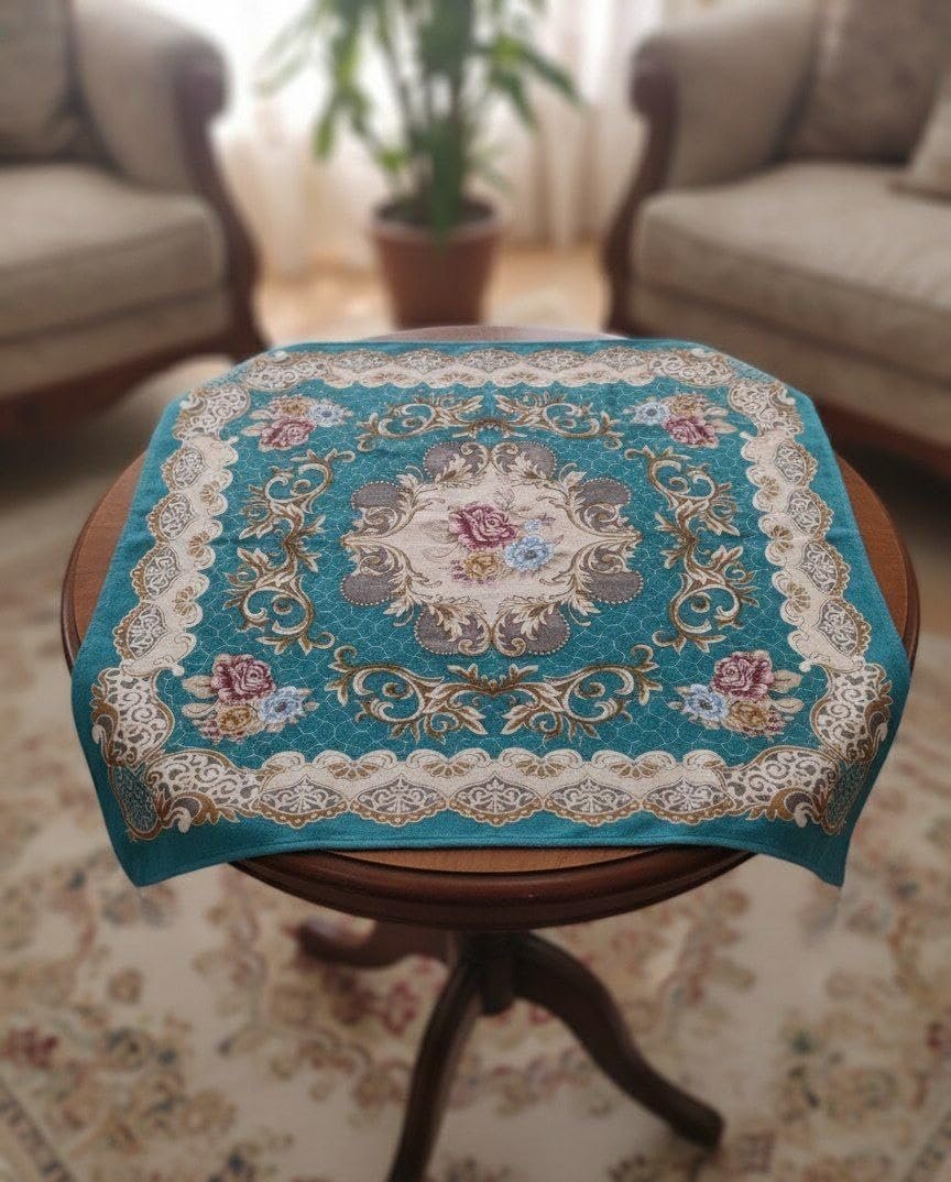 مفرش طاولة مربع مزخرف 100 × 100 سم من قماش جوبلين المبطن قطعة مركزية لغرفة المعيشة بنمط نسيج كلاسيكي - صورة 5