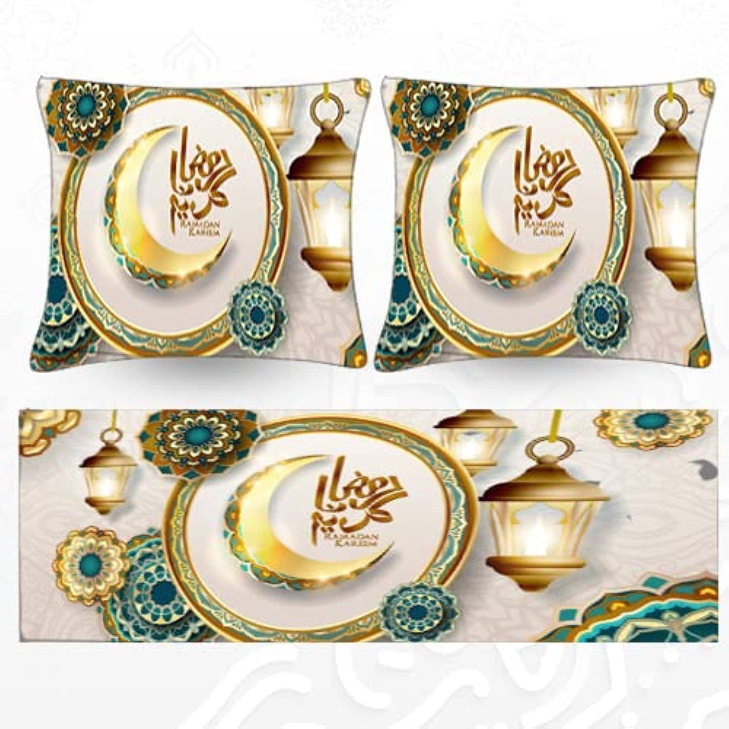 طقم رمضان 3 قطع (مفرش سفرة، لون كريمي، 45×90 سم + 2 مخدة 45×45 سم - صورة 5