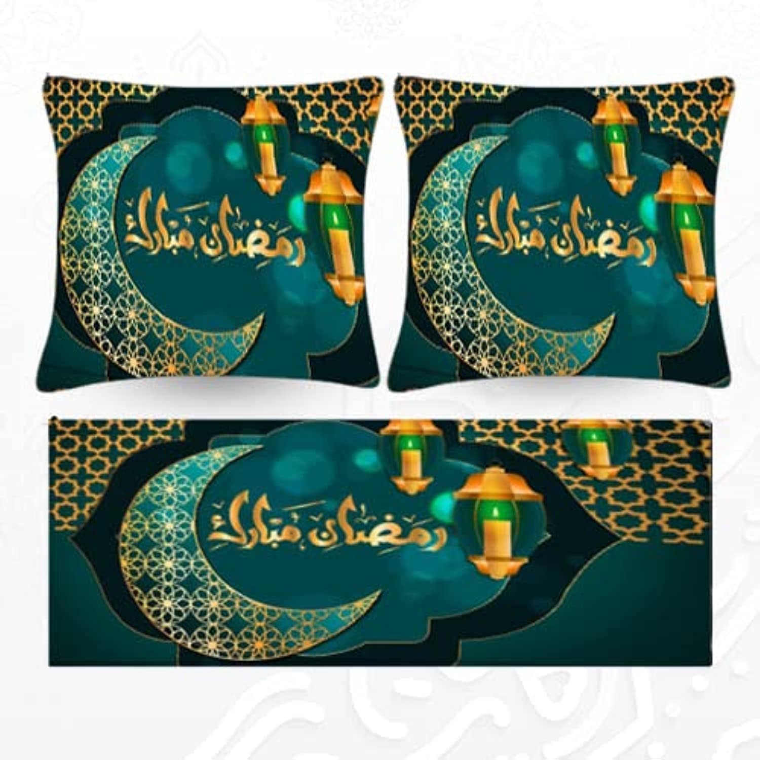 طقم رمضان 3 قطع (مفرش سفرة، لون كريمي، 45×90 سم + 2 مخدة 45×45 سم - صورة 8