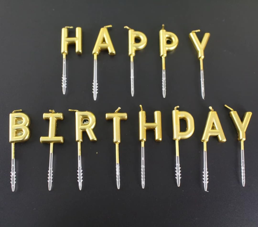 شموع “Happy Birthday” للتورتة – 13 حرف، لون ذهبي - صورة 2