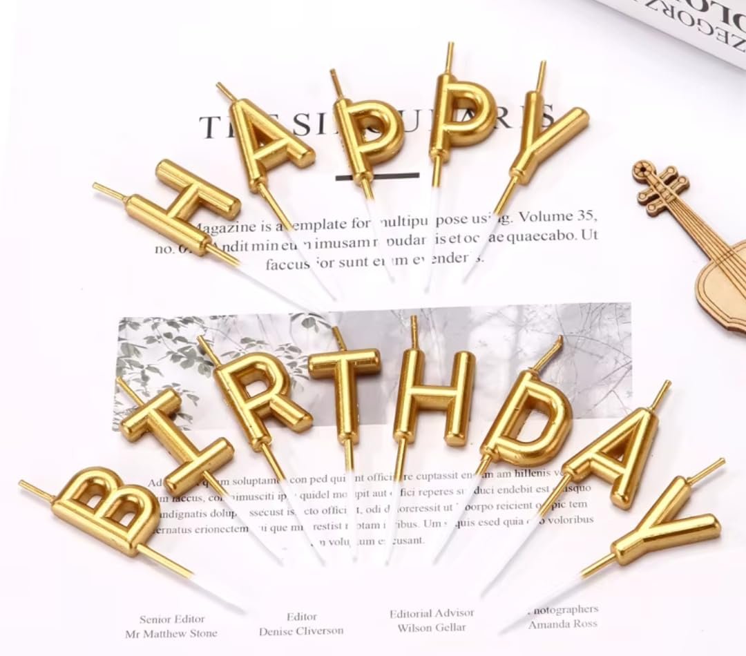 شموع “Happy Birthday” للتورتة – 13 حرف، لون ذهبي - صورة 3