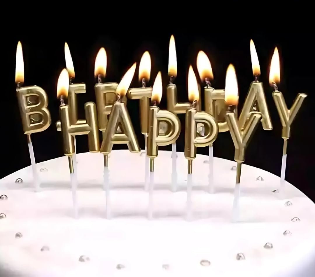 شموع “Happy Birthday” للتورتة – 13 حرف، لون ذهبي - صورة 4