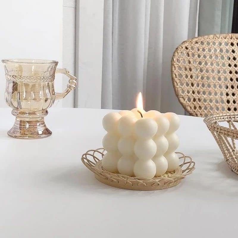 شمعة معطرة من شمع الصويا على شكل مكعب ثلاثي الأبعاد، لون بيج - صورة 5