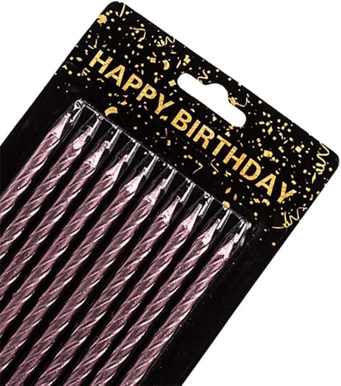 شموع عيد ميلاد حلزونية معدنية بلون ذهبي وردي، 10 قطع - شموع كيك طويلة لأعياد الميلاد والحفلات واحتفالات الاطفال والذكرى السنوية. - صورة 6